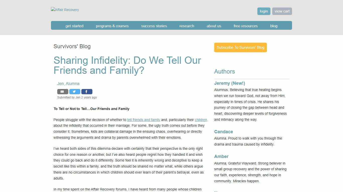 Sharing Infidelity: Do We Tell Our Friends and Family? Affair Recovery