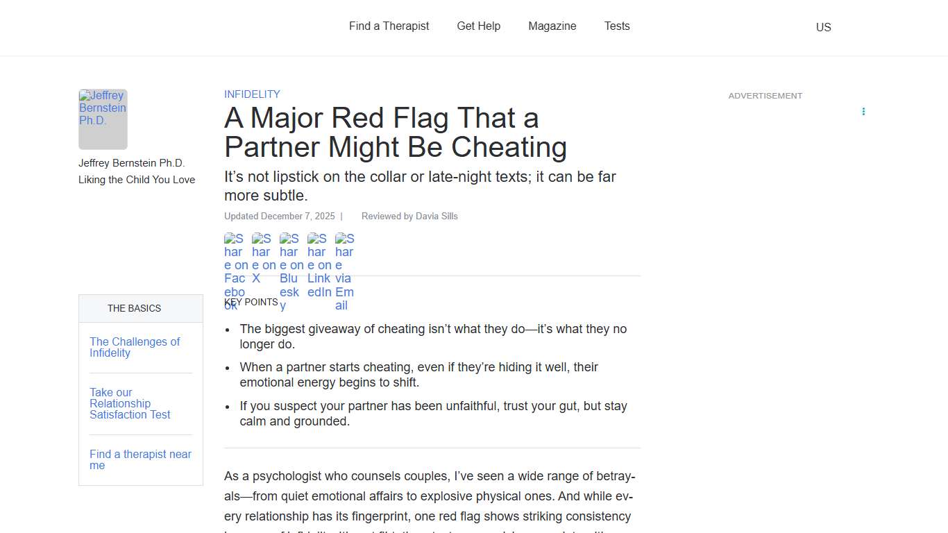 A Major Red Flag That a Partner Might Be Cheating Psychology Today